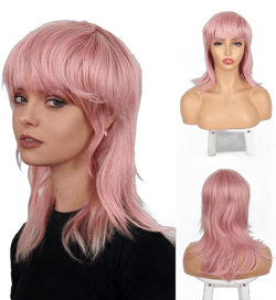 CINHOO Straight Mullet Pixie Haircut with Bangs Layered Shaggy Mullet Wigs for Women,70s 80s Short Layered Shag Pixie Cut Wig Synthetic Wolf Cut Mullets Wig for Black Women 14inch(Pink) 14 Inch Pink