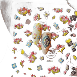 Liako 5D Floral Nail Art Sticker Set: Includes 5 Sheets of Colorful Floral Designs, self-Adhesive, Comes with a tweezer and Pink Bag, Perfect for Women's and Girls' DIY Nail Art.