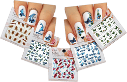 Water Nail Tattoo Stickers - Flowers, Dolphins, Butterflies, Peacock Feather 5 - Pack