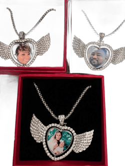 1pc Silver Rose Gold Custom Personalized Colorful Photos Custom Hip Hop Memory Angel Wings Reversible Love Picture Frame Pendant Necklace, Printed Picture Jewelry Exquisite Special Gift, Suitable For Women's Best Friends Family Valentine's Day Accessories Party Birthday Jewelry Gift For Lovers