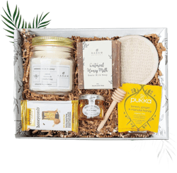 RaRaw Self Gifts for Women - 9 Piece Relaxing Spa Basket with Scented Candle, Loofah, Handmade Soap, Honeycomb Chocolate, Tea - Pampering Gift Set for Birthday, Mother’s Day, Wellness, Personal Care