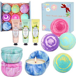 Bath Bombs for Women Gift Set - 4 Large Bath Bombs + 3 Scented Candles + 3 Hand Lotions, Handmade Moisturizing SPA Gift Baskets Fizzy Bath Bomb, Ideal Gift for Valentine's Day, Mother's Day, Birthday