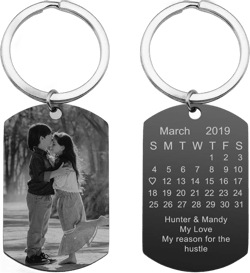Personalized Master Custom Special Date Calendar/Photo/Text Customized Picture Military Dog Tag Pendant Keychain Keyring for Men Women Anniversary Birthday Gift