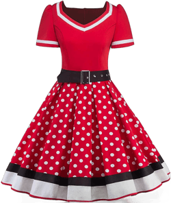 Women Short Sleeve 1950s Retro Vintage Cocktail Party Swing Dress Polka Dot Audrey Dress Casual A-Line Work Dress with Belt Small Red+white