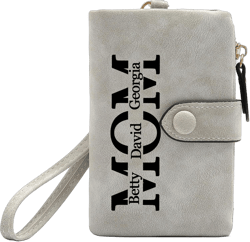 Personalized Gifts for Mom - Custom Womens Wallet with Names, Gifts for Mothers Day Mom Birthday - Customized Ladies Wristlet Wallet Coin Purse Bifold Cards Holder, Gray