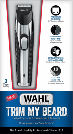 Wahl Cord/Cordless Rechargeable Electric Beard Hair Trimmer for Men with 19 Cutting Lengths