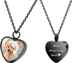 Personalized Angel Wing Pendant Heart Urn Necklace Engraving Photo/Name for Men Women Girl with Birthstone Stainless Steel Pet Human Ashes Holder Memorial Keepsake Cremation Funnel Kit B:Black