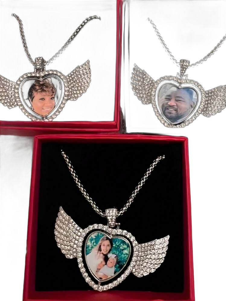 1pc Silver Rose Gold Custom Personalized Colorful Photos Custom Hip Hop Memory Angel Wings Reversible Love Picture Frame Pendant Necklace, Printed Picture Jewelry Exquisite Special Gift, Suitable For Women's Best Friends Family Valentine's Day Accessories Party Birthday Jewelry Gift For Lovers