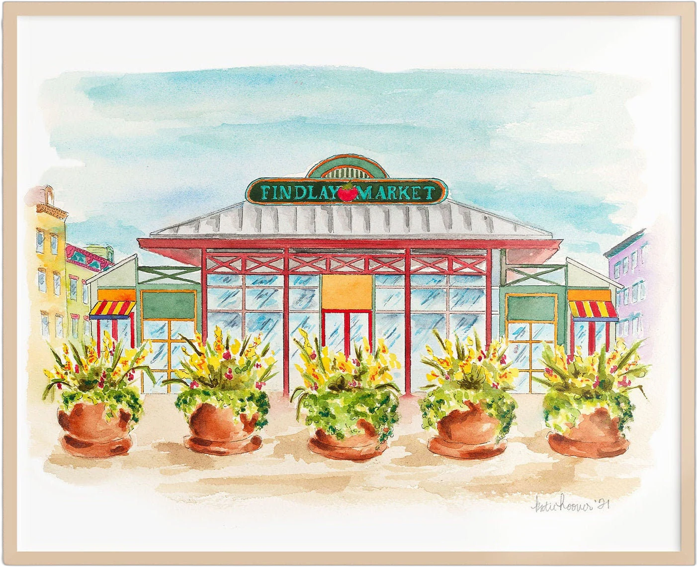 Findlay Market PRINT, Cincinnati artwork, Wedding Venue Art, Custom home portrait, Landscape Watercolor, Cincinnati watercolor