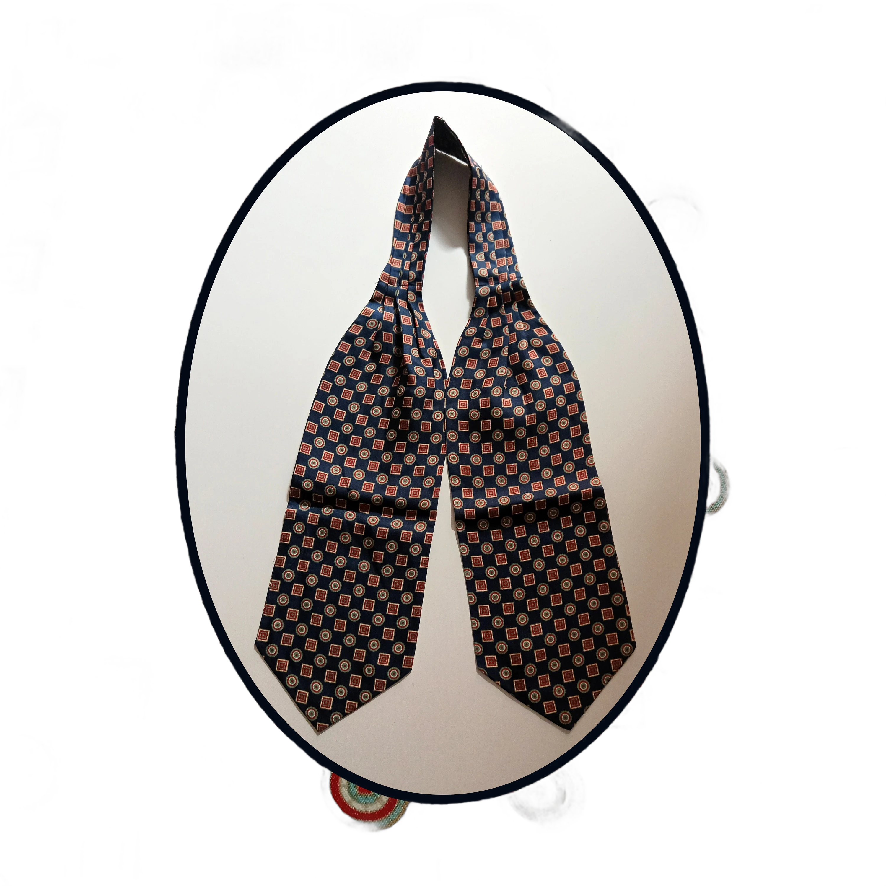 Ascot by Henry Cotton&#39;s. Made in Italy. Vintage silk cravat. Geometric pattern on a blue background. Menswear accessories day tie Dandy tie.