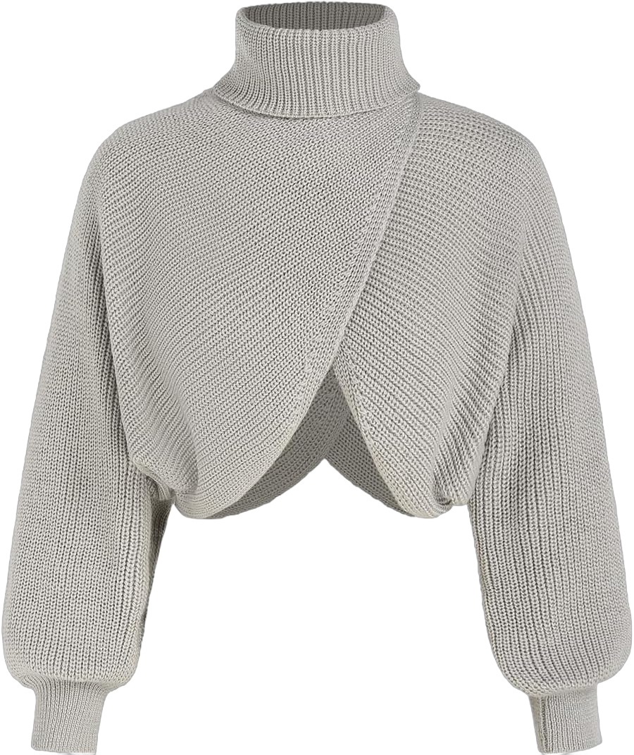 CIDER Cropped Sweaters for Women Turtleneck Long Sleeve Fall Sweaters Chunky Ribbed Knit Lantern Sleeve Pullover 2024 Grey X-Large