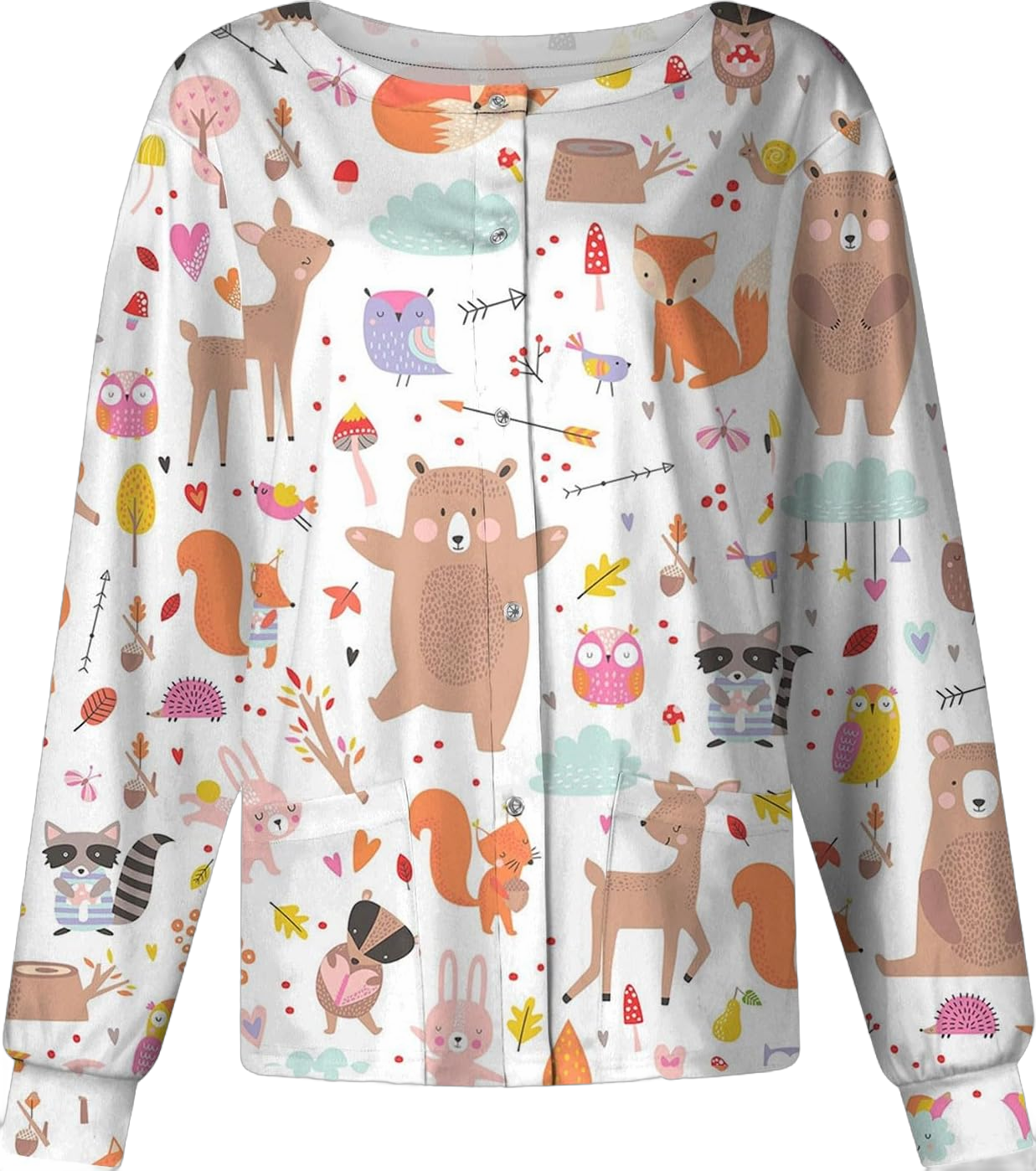 ChicCrate Christmas Scrub Top Lightweight Jackets Casual Trendy Cute Floral Animal Graphic Working Uniforms Coats