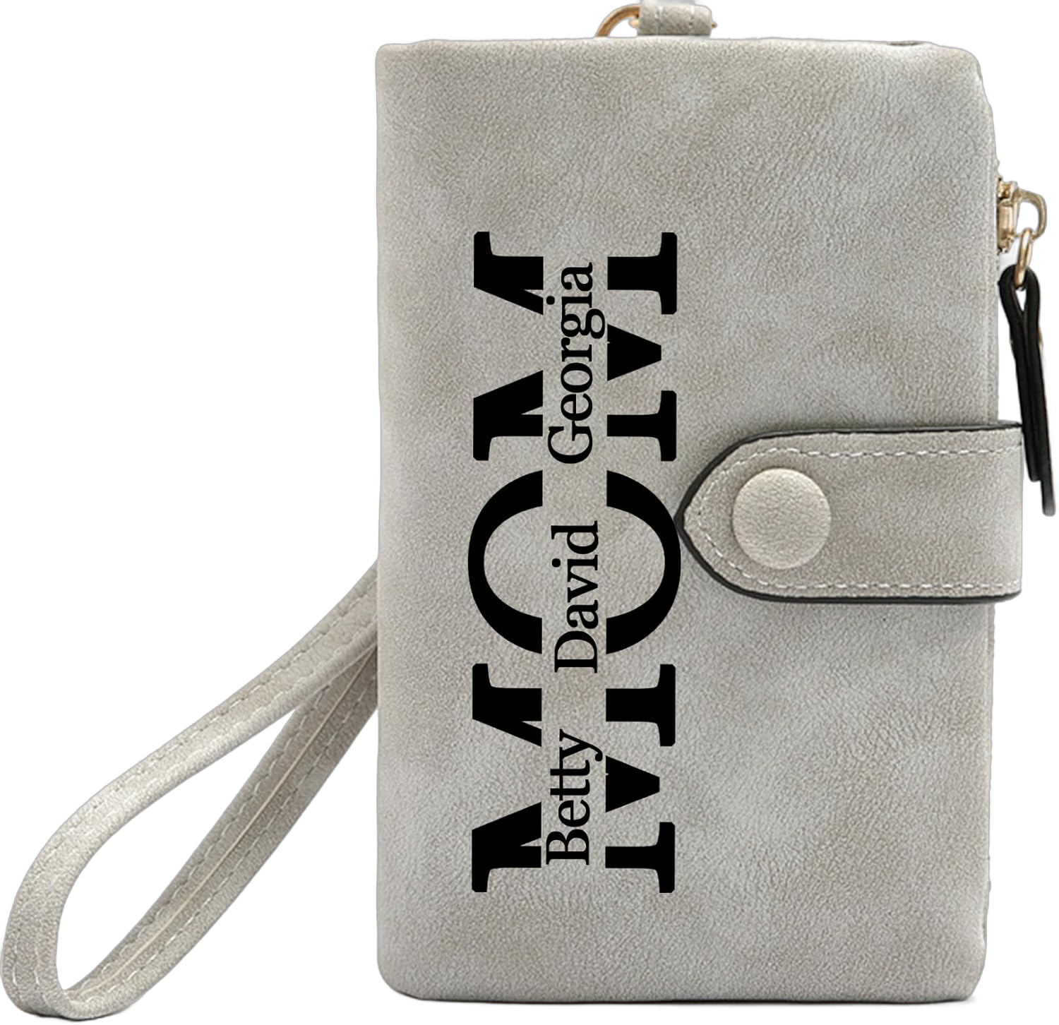 Personalized Gifts for Mom - Custom Womens Wallet with Names, Gifts for Mothers Day Mom Birthday - Customized Ladies Wristlet Wallet Coin Purse Bifold Cards Holder, Gray
