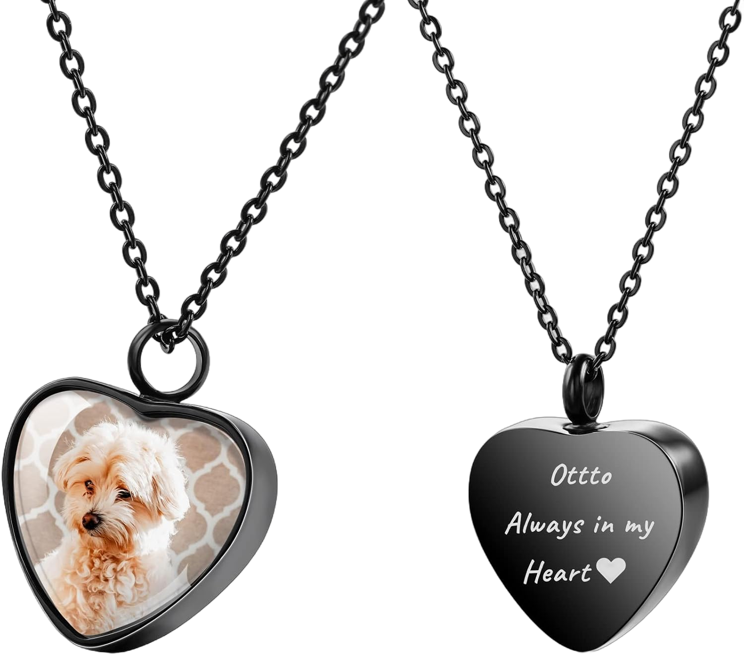 Personalized Angel Wing Pendant Heart Urn Necklace Engraving Photo/Name for Men Women Girl with Birthstone Stainless Steel Pet Human Ashes Holder Memorial Keepsake Cremation Funnel Kit B:Black