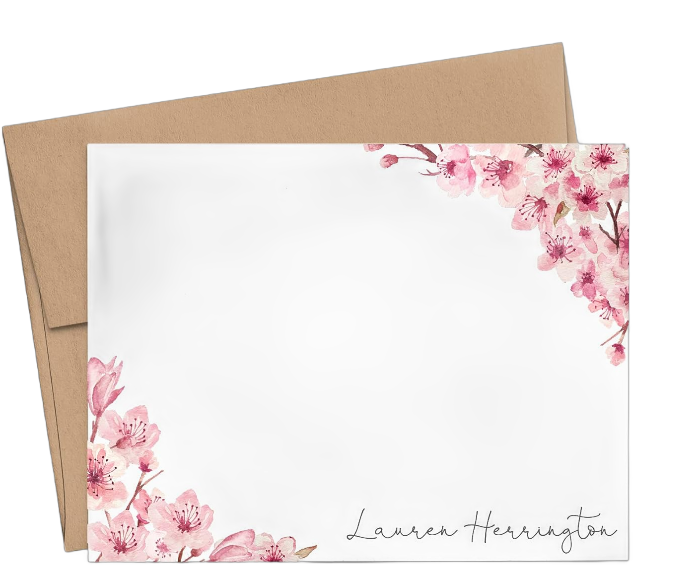 Cherry Blossom Floral Corners Personalized Stationary for Women, Personalized Floral Stationery with Envelopes, FLAT OR FOLDED NOTE CARDS, Notecards for Women, Your choice of Colors and Quantity
